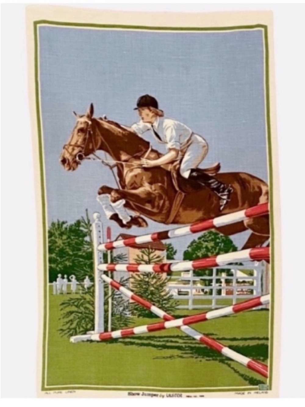 VINTAGE Show Jumper by Ulster Pure Linen Equestrian Horse Tapestry Towel Ireland